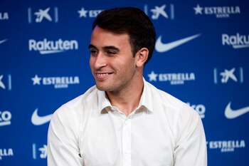 El defensa Eric García en su presentación como jugador del FC Barcelona. EFE/ Alejandro García/Archivo