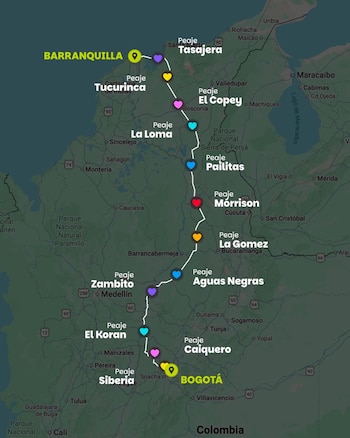 La ruta Bogotá–Barranquilla incluye 14