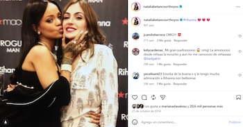Meses después del Mundial de Brasil, en octubre de 2014, Natalia Betancourt viajó y conoció en persona a Rihanna, quien la reconoció de inmediato - crédito @nataliabetancourthoyos/Instagram