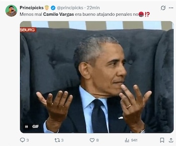 Camilo Vargas quedó en el centro de las críticas luego de no detener ninguno de los cobros suizos - crédito X