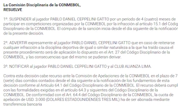 El fallo completo de Conmebol