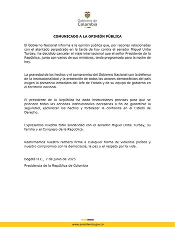 La Presidencia informó que el