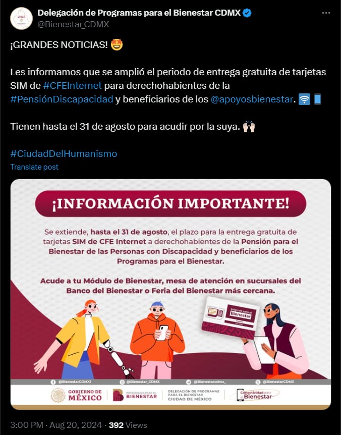 Foto: X: @Bienestar_CDMX