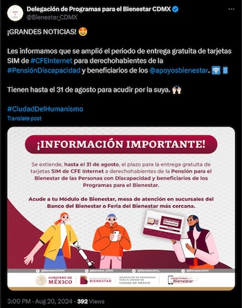 Foto: X: @Bienestar_CDMX