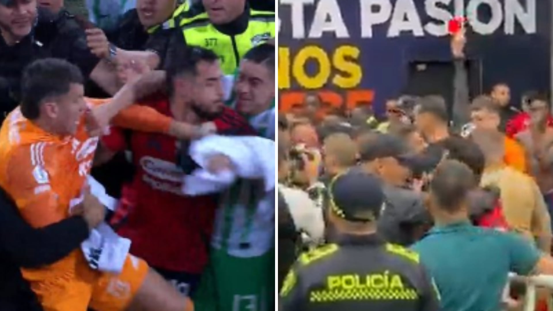 Pelea Atlético Nacional vs. Independiente Medellín - crédito captura de pantalla redes sociales/X