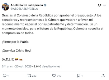 Abelardo de la Espriella se refirió a la aprobación del Presupuesto General de la Nación 2027