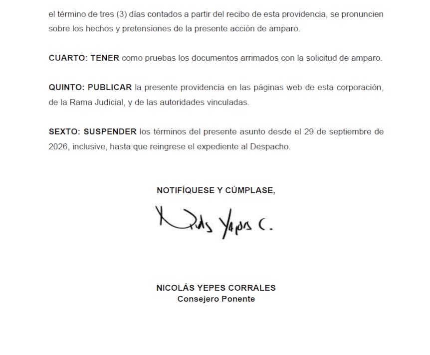 El consejero Nicolás Yepes Corrales resolvió la admisión del recurso en la Sección Tercera de la Sala de lo Contencioso Administrativo - crédito Consejo de Estado