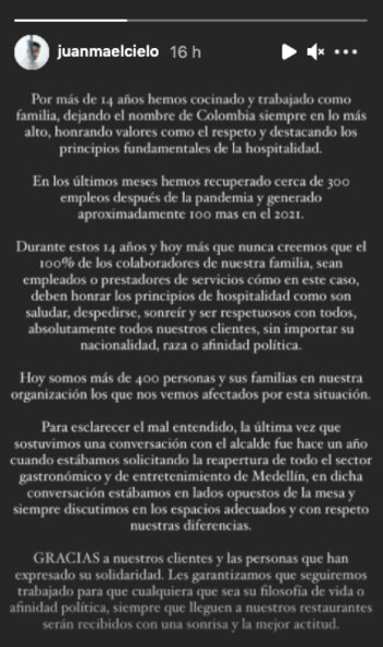 Respuesta de El Cielo ante