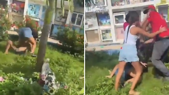 Esposa y amante se agarraron a golpes en cementerio de San Andrés y la pelea quedó en video