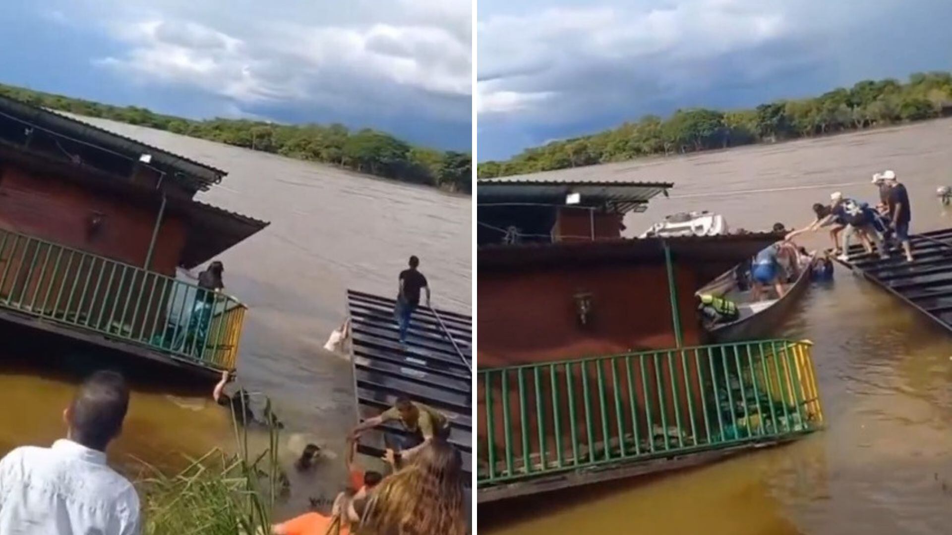 Embarcación que funcionaba como restaurante turístico a orillas del río Manacacías sufrió daños - crédito Captura video