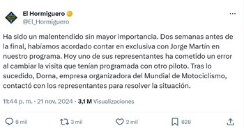 Comunicado emitido por 'El Hormiguero'