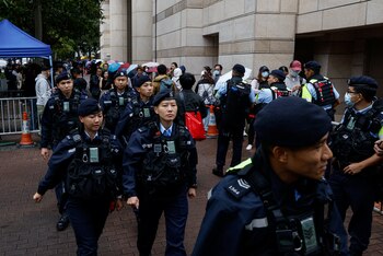 Police patrol outside the West