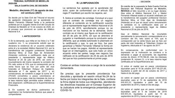 Decisión del Tribunal Superior de