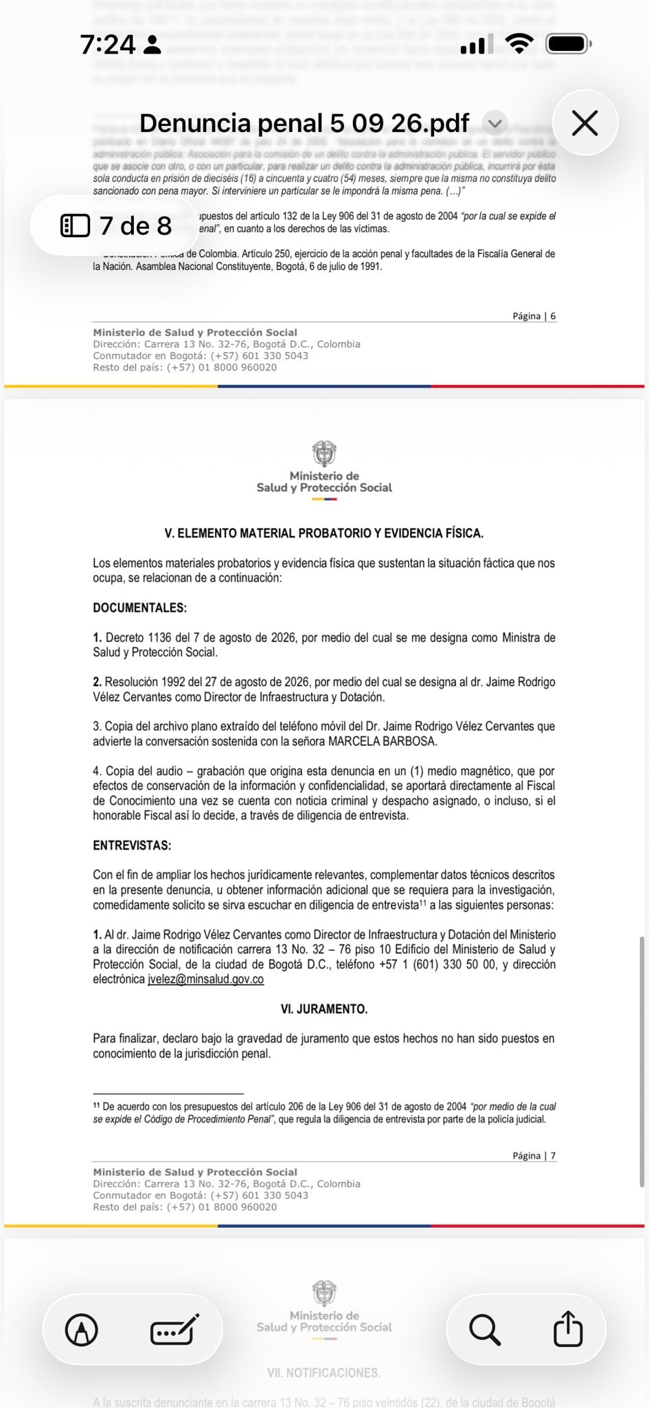Ana María Vesga, titular de la cartera, denunció un audio que alude a pagos y manejo de recursos del erario público - crédito @darcyquinnr/X