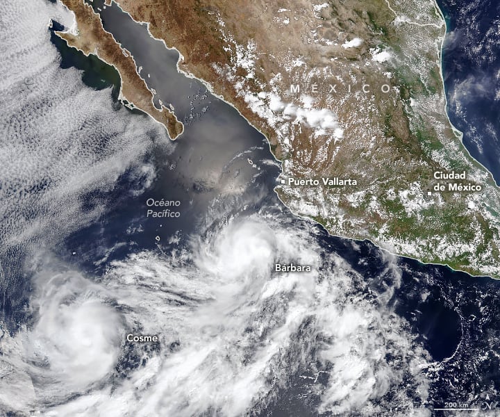 Huracán Bárbara y la tormenta tropical Cosme. Foto: X: @NASA_es
