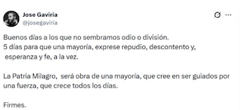 José Gaviria llamó a rechazar la división en redes sociales y animó a la ciudadanía a votar en la segunda vuelta presidencial del 21 de junio - crédito @josegaviria/ X