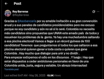 Roy Barreras dijo que no