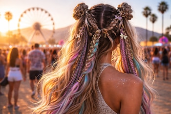 Los space buns y los recogidos creativos ofrecen comodidad, frescura y un toque divertido a los looks festivaleros (Imagen Ilustrativa Infobae)