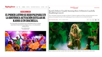La presentación de Karol en Coachella también fue destacada por importantes medios internacionales como 'Rolling Stone' y 'Hollywood Reporter' - crédito captura de pantalla Rolling Stone - Hollywood Reporter