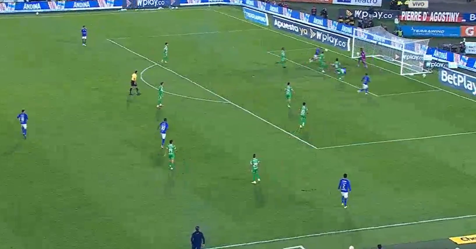 El momento del cabezazo de Rodrigo Contreras para abrir el marcador a favor de Millonarios sobre Nacional - crédito Captura de video Win Sports