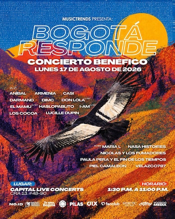 'Bogotá Responde' se realizará el 17 de agosto y reunirá con fines benéficos a varias figuras destacadas de la escena musical independiente colombiana - crédito @musictrendscol/X