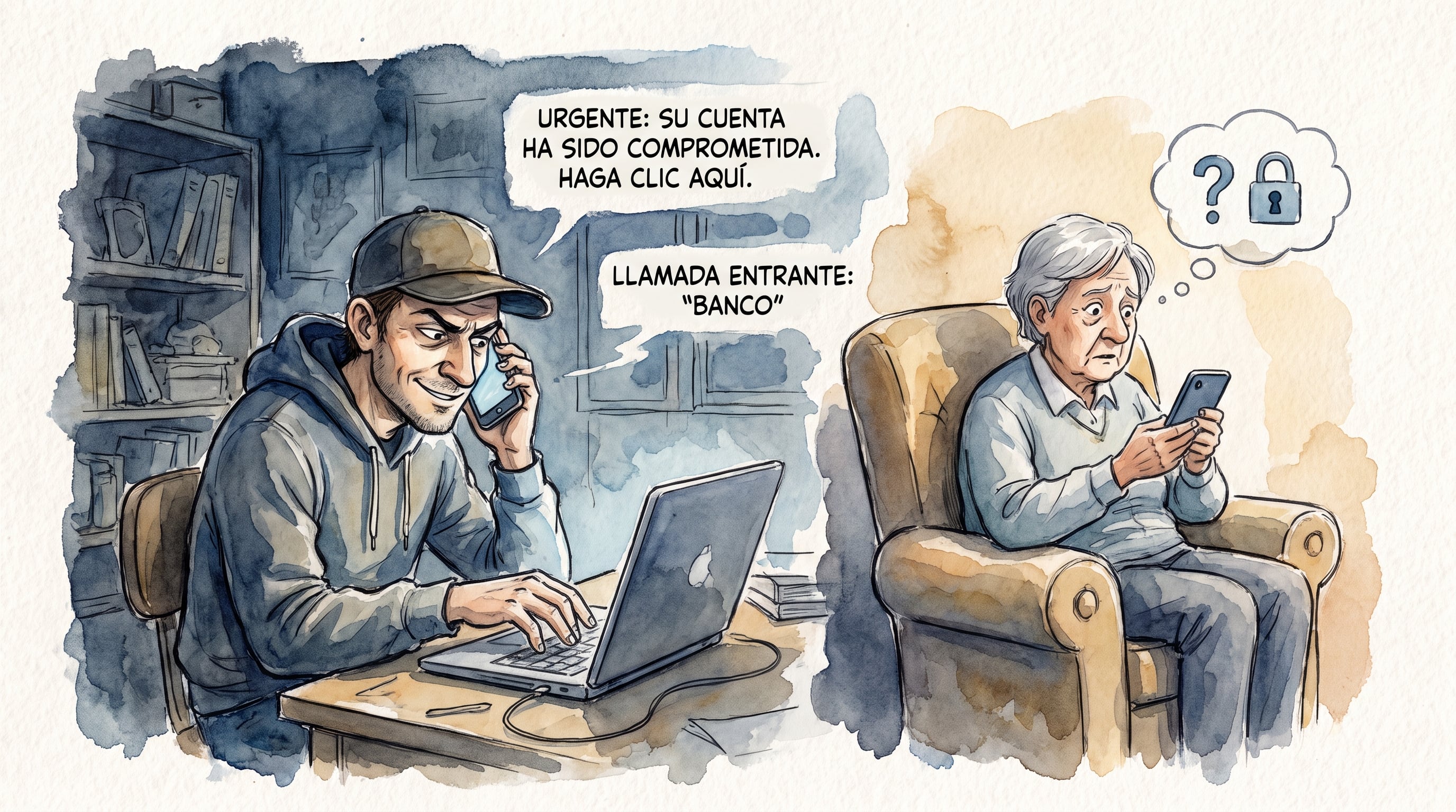 Un estafador contacta a una persona mayor con mensajes de texto y llamadas telefónicas que simulan ser de un banco para robarle. (Imagen Ilustrativa Infobae)