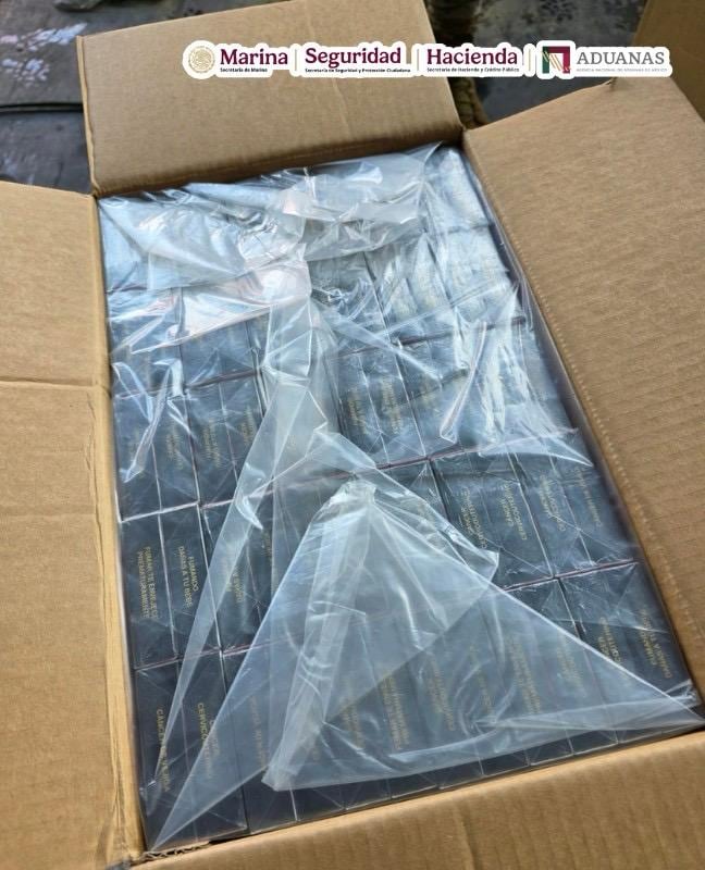 Confiscan más de 10 millones de cigarros escondidos entre cajas de vasos de vidrio en la aduana de Lázaro Cárdenas, Semar
