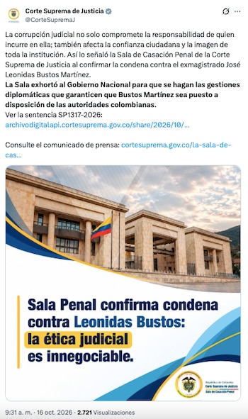 Corte Suprema se pronunció sobre condena contra el magistrado José Leonidas Bustos