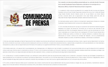 Comunicado Ejército Nacional de Colombia - crédito Ejército Nacional