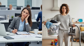 Una madre muestra el cansancio