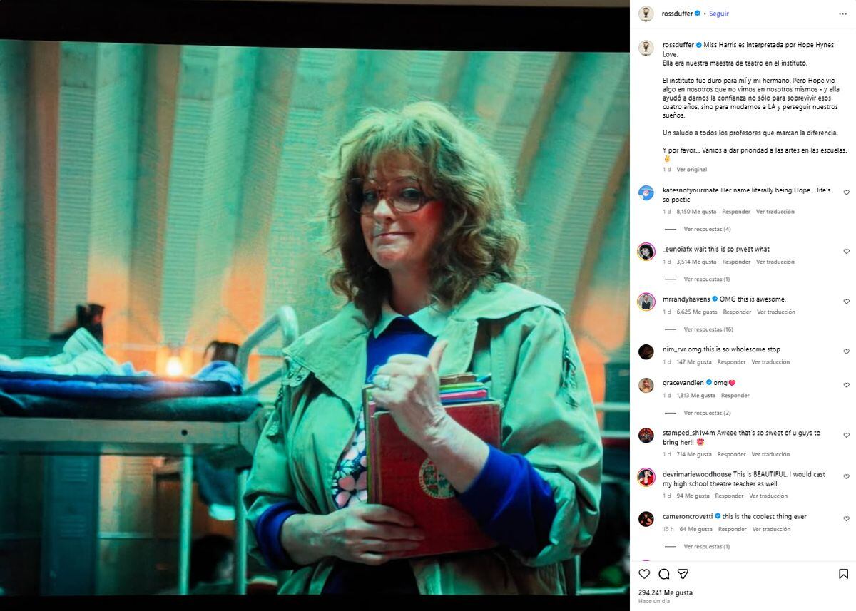 Ross Duffer compartió en redes sociales el impacto personal de incluir a su maestra en la última entrega de la serie (Instagram/@rossduffer)