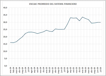 El encaje promedio se ubicó en el 30% en julio pasado y tuvo una tendencia alcista en 2024 y 2025