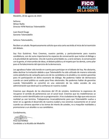 Con esta carta, el candidato