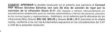 Wilson Sánchez fue sancionado con suspensión por 6 días.