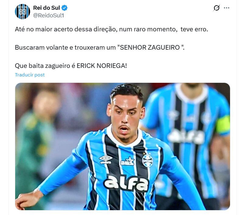 Elogio de hincha de Gremio a Erick Noriega