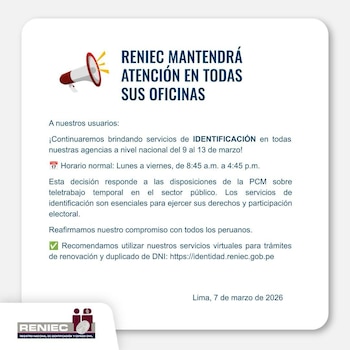 Comunicado de Reniec sobre la
