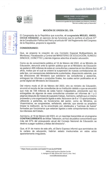 Moción presentada para crear una