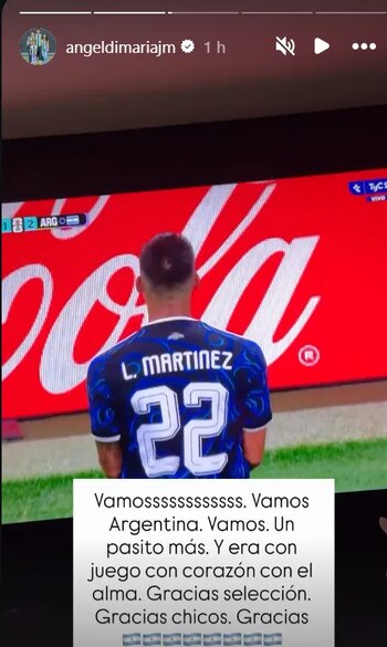 La reacción de Di María por el gol de Lautaro Martínez que valió la victoria ante Inglaterra (@angeldimaría)