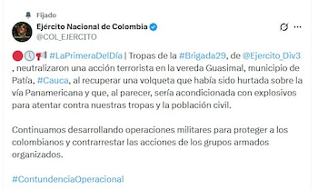 El Ejército frustró un ataque terrorista en el sur del país al recuperar una volqueta robada - crédito Ejército