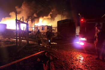 El lugar de la explosión del depósito de combustible en Nagorno Karabaj, el pasado 25 de septiembre. EFE/EPA/ARTSAKH