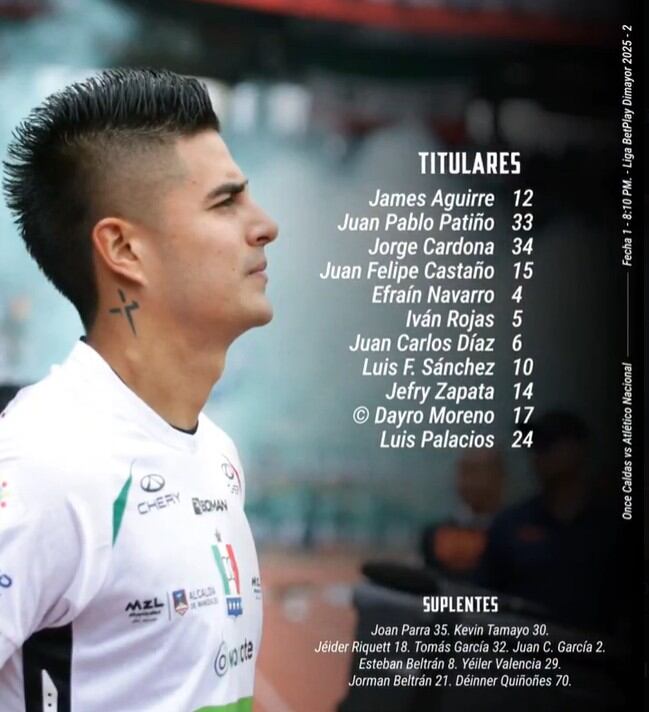 Esta es la formación del Once Caldas en Manizales para recibir al Atlético Nacional - crédito Once Caldas