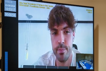 Imagen de la comparecencia por videoconferencia de Raúl Asencio en el juicio. (EFE/Ángel Medina G.)