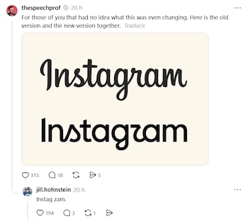 Dos versiones del texto "Instagram", la superior con una fuente cursiva ornamentada y la inferior con una fuente más sencilla