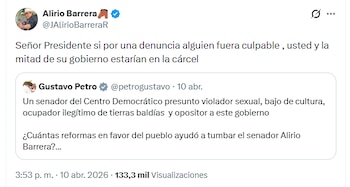 El senador Alirio Barrera replicó que una denuncia no equivale a culpabilidad y defendió su posición ante las afirmaciones del presidente Petro - crédito @JAlirioBarreraR/X