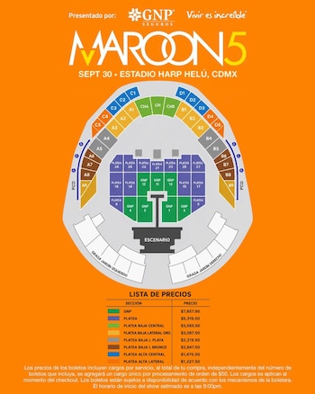 Así queda el mapa para el concierto de la banda estadounidense. X: @Ocesa_Total