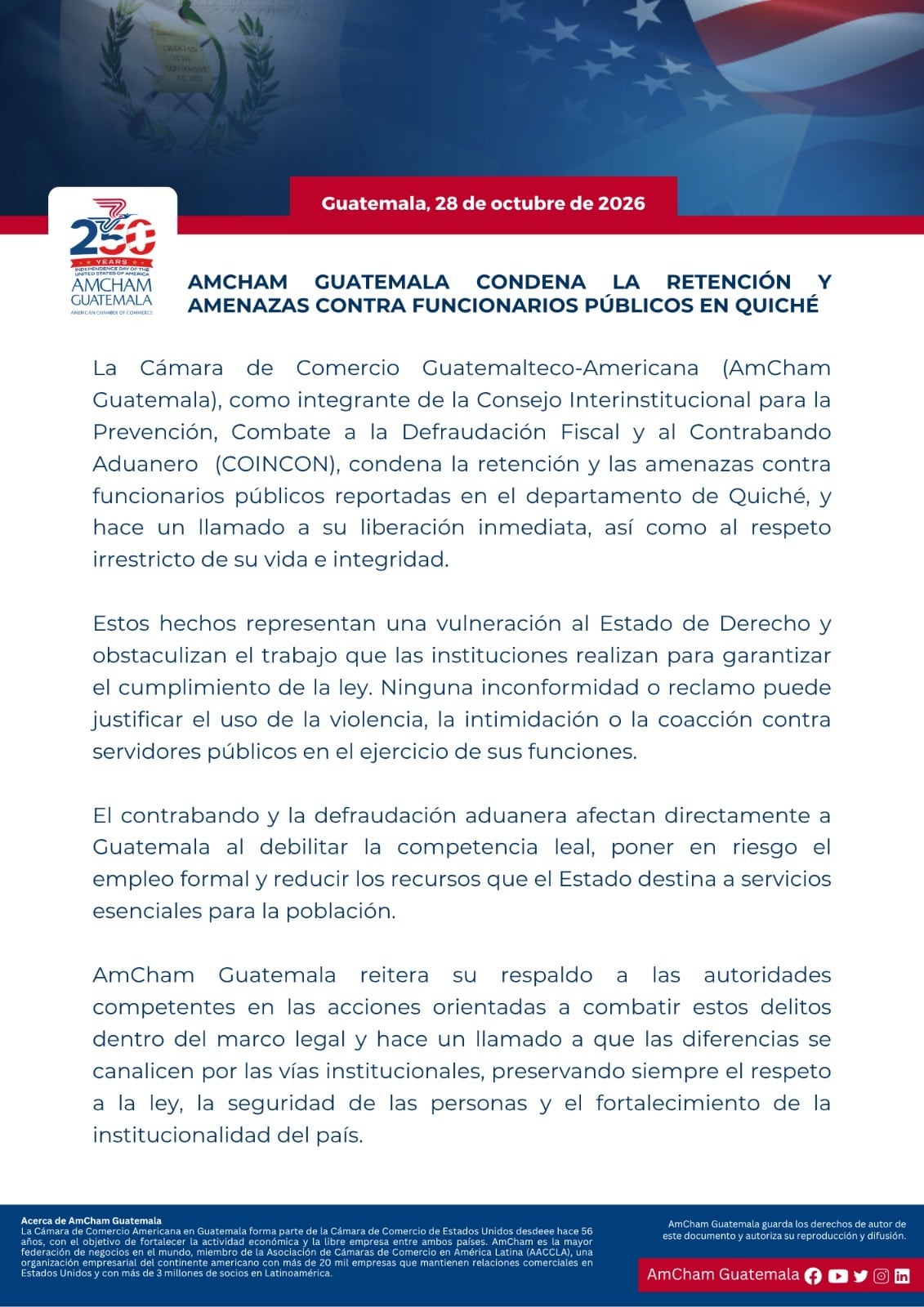 La AmCham considera las acciones una vulneración al Estado de Derecho. (AmCham)