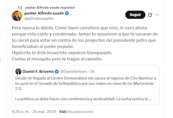 El embajador Alfredo Saade cuestionó a Daniel Briceño tras pronunciarse sobre la condena de Ciro Ramírez - crédito @alfredosaadev/X