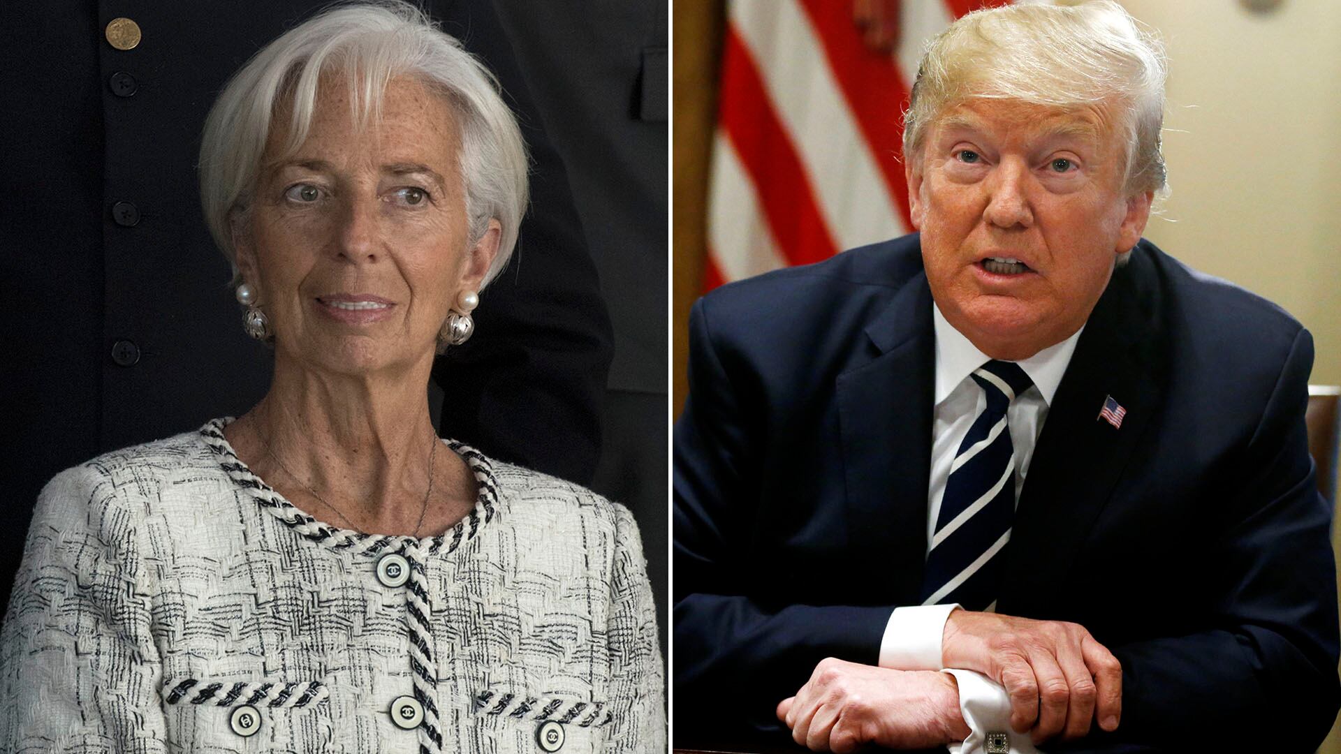 La presidenta del Banco Central Europeo, Christine Lagarde, junto al presidente de los Estados Unidos, Donald Trump.