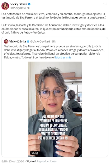 Vicky Dávila solicitó a la Fiscalía y a la Corte examinar señalamientos contra Verónica Alcocer - crédito @VickyDavilaH/X