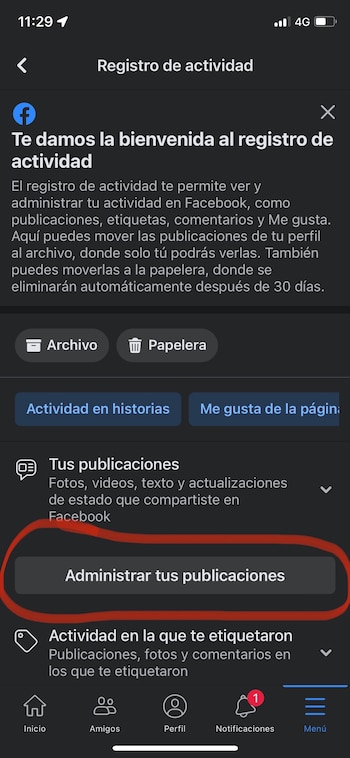 Borrar todas las publicaciones realizadas